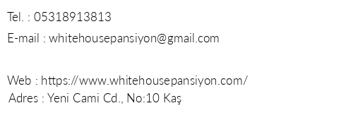 Whitehouse Pansiyon telefon numaralar, faks, e-mail, posta adresi ve iletiim bilgileri